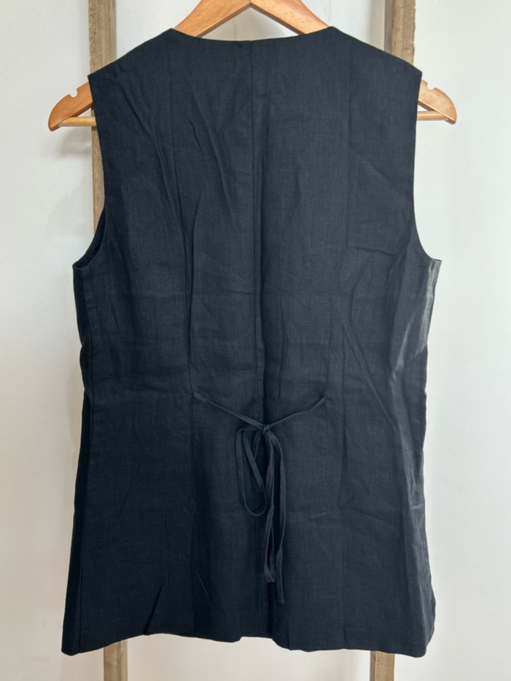 Quince Black European Linen Longline Vest Button-Front Top Size XS NWT Old Money - Picture 7 of 11